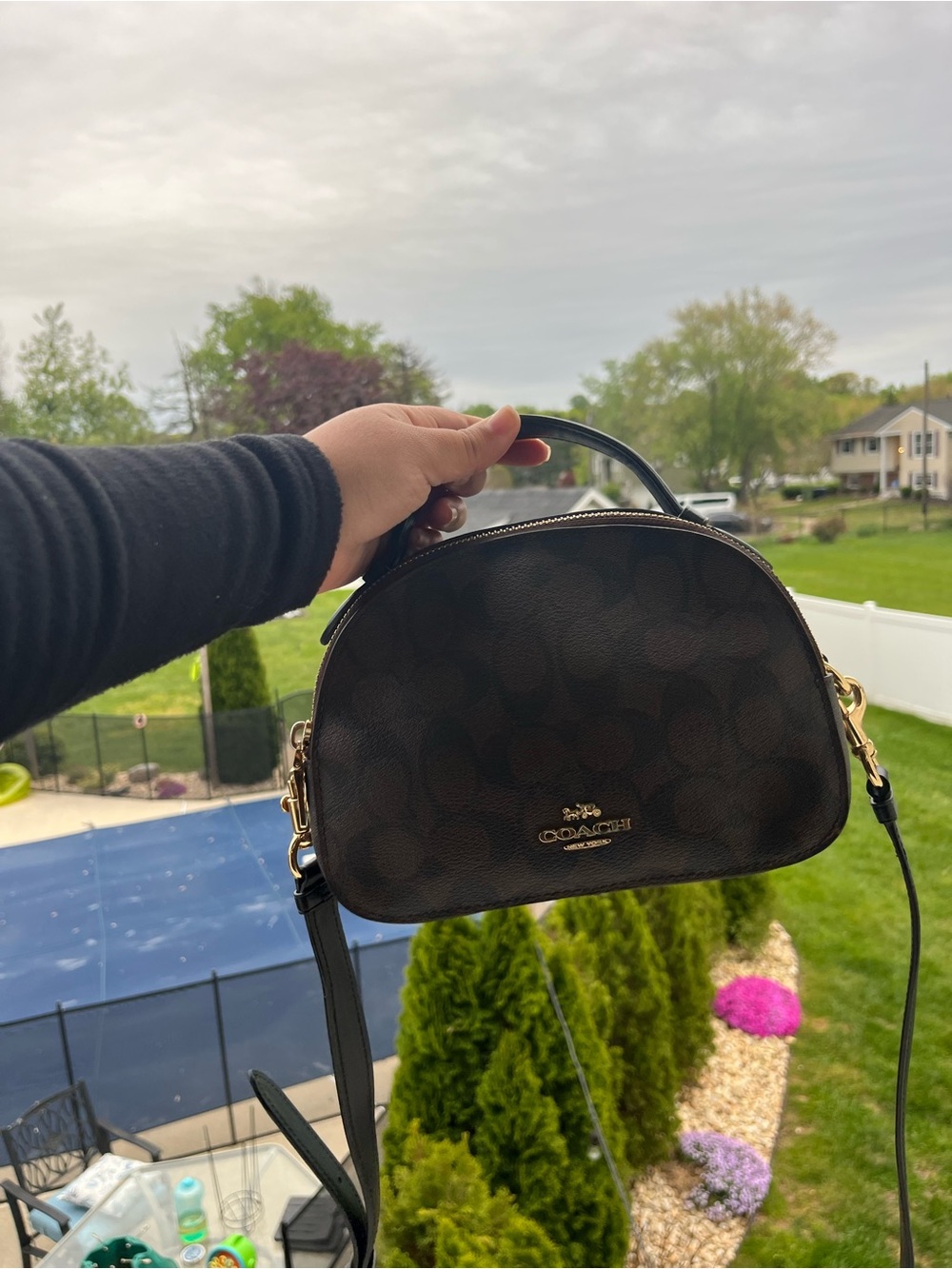 Coach Brown Signature Dome Crossbody with Gold Hardware
